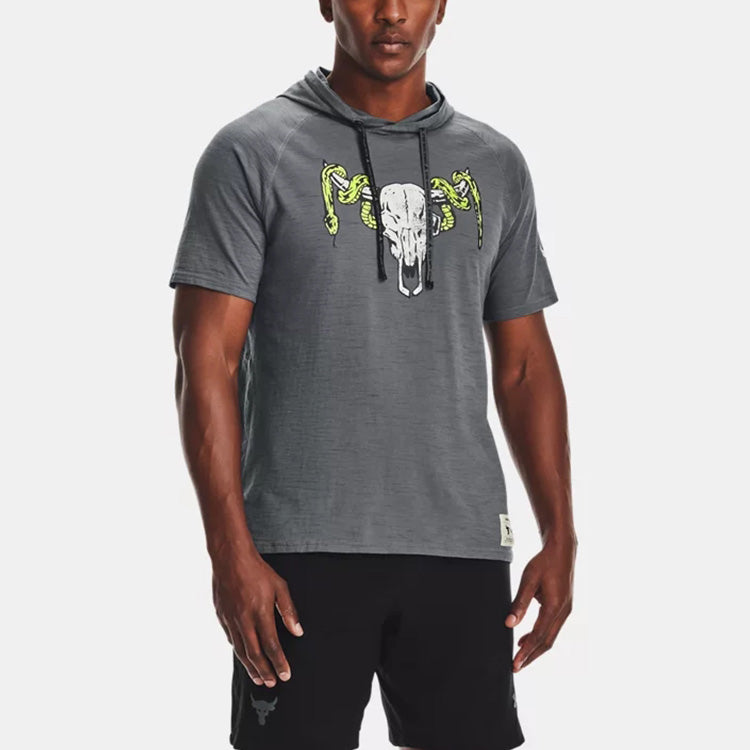Men's Under Armour Project Rock Casual Sports hooded Short Sleeve Gray 1361719-012