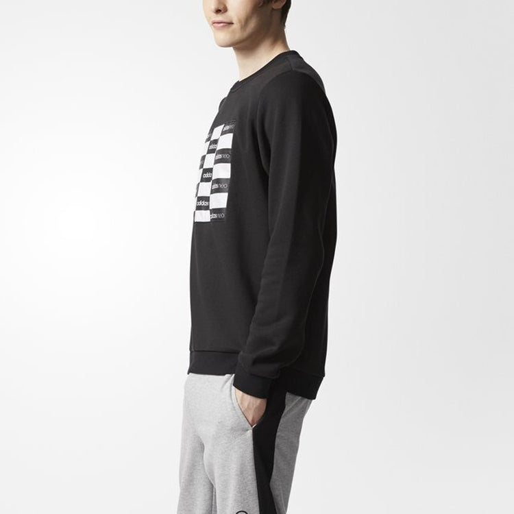 adidas neo Chessboard Logo Print Casual Long Sleeve Sweatshirt Black CD2339