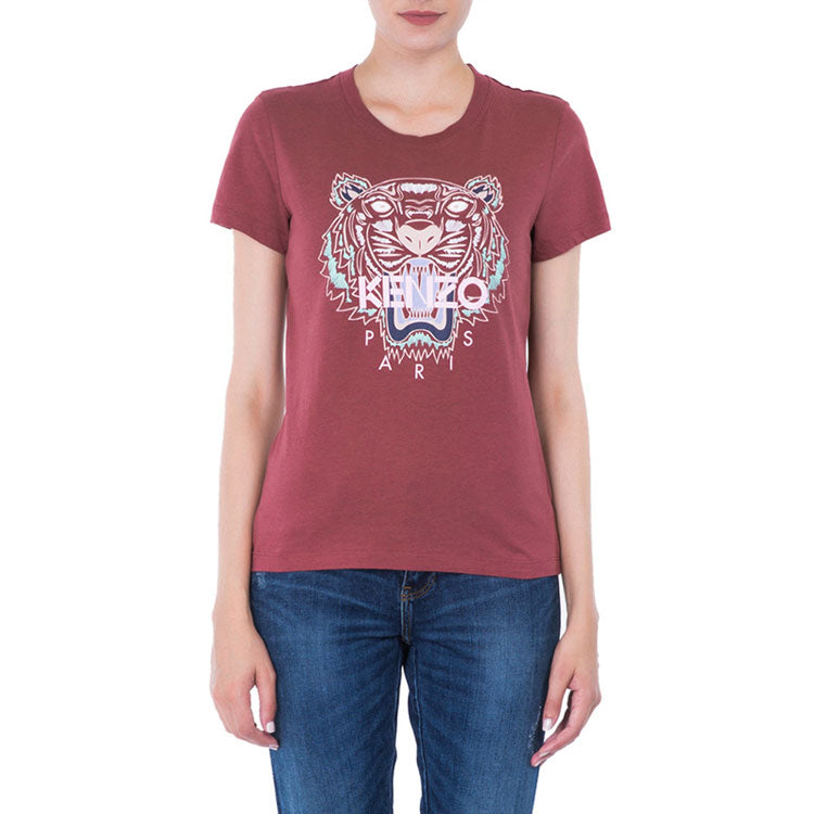 KENZO SS21 Cotton Tiger Head Printing Short Sleeve Red F862TS7214YB-88
