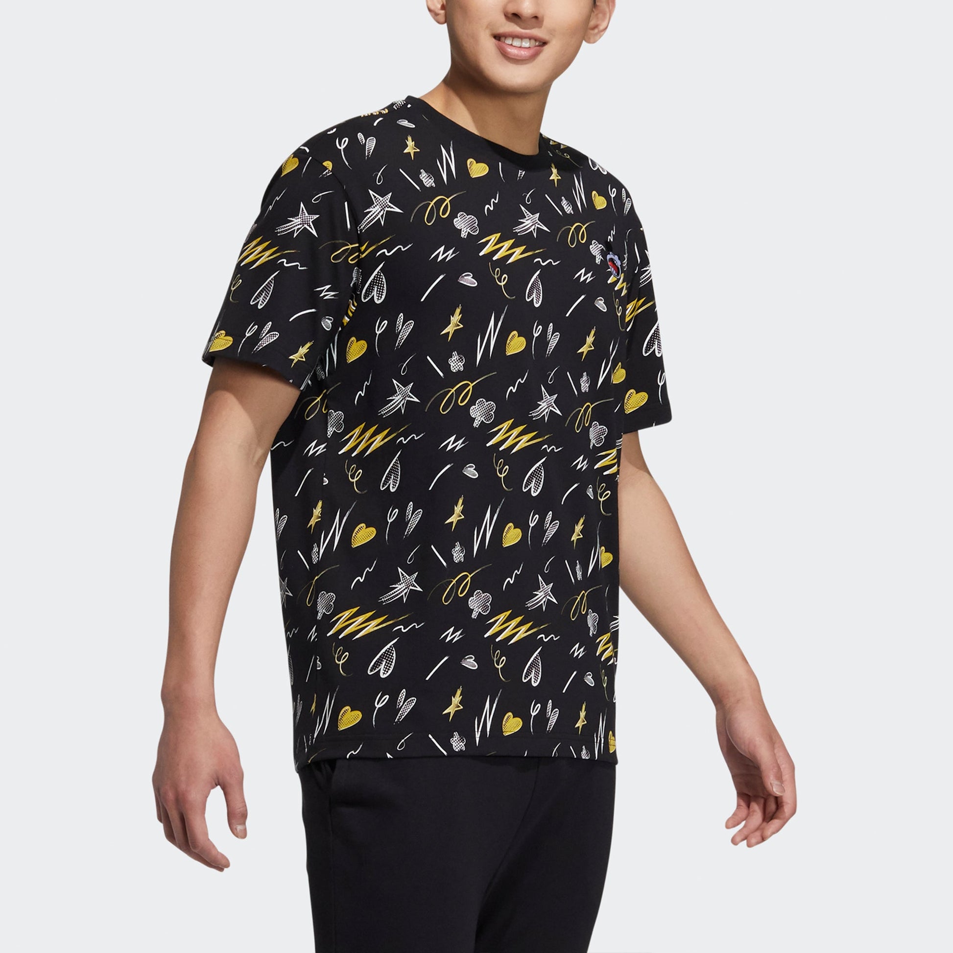 adidas neo M Mf Tee 3 Disney Full Print Pattern Round Neck Short Sleeve Black HF0458