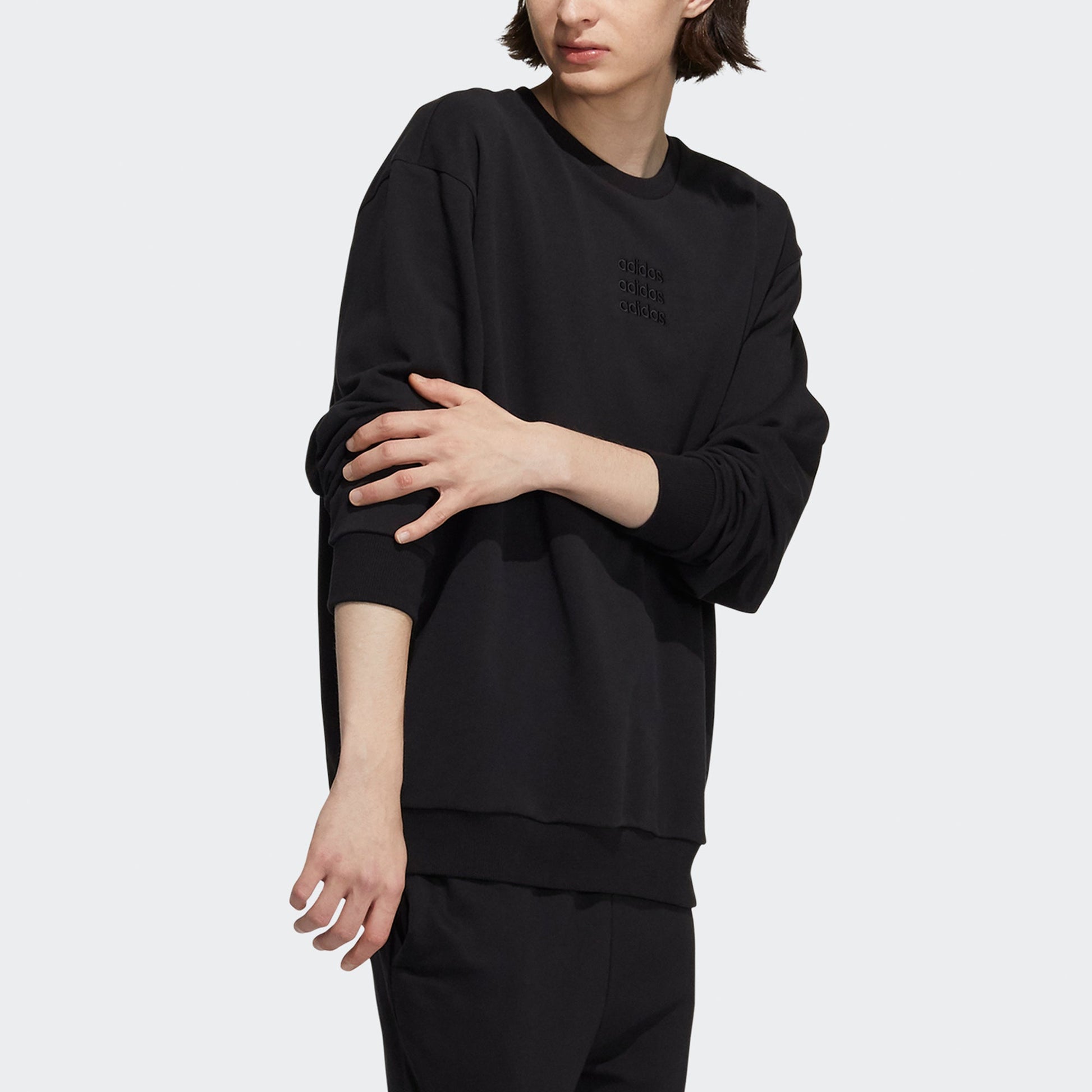 Men's adidas neo Ce C+ Swt Embroidered Logo Pullover Round Neck Sports Black H14216