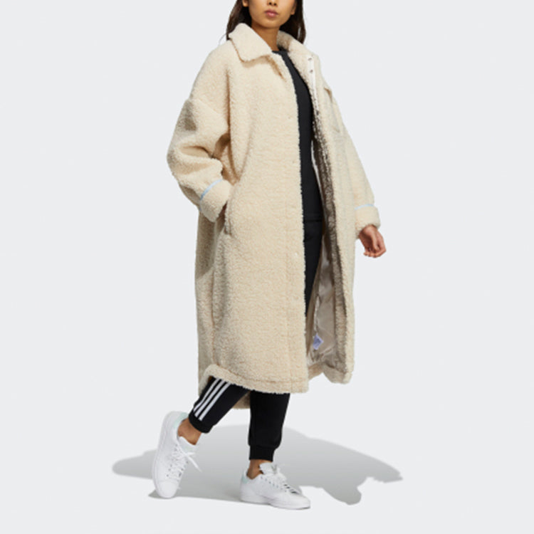 (WMNS) adidas Originals Lamb's Wool Long Coat 'Cream Yellow' HC0308