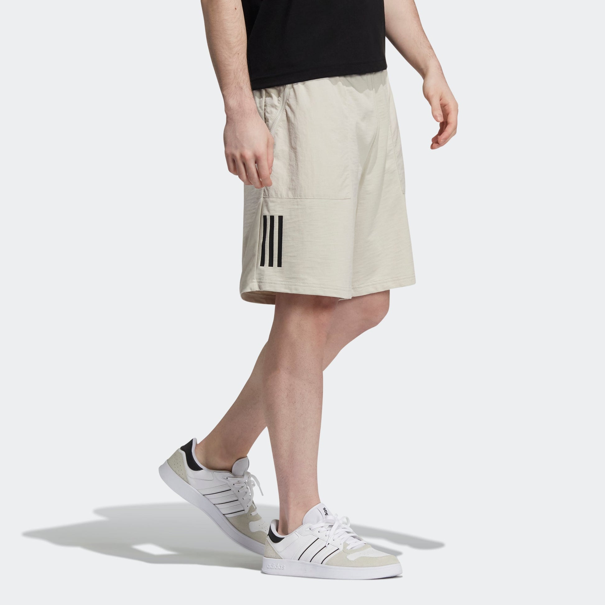 adidas neo M Sw Knit Ut Sh Big Pocket Stripe Loose Sports Shorts Creamy White H45163