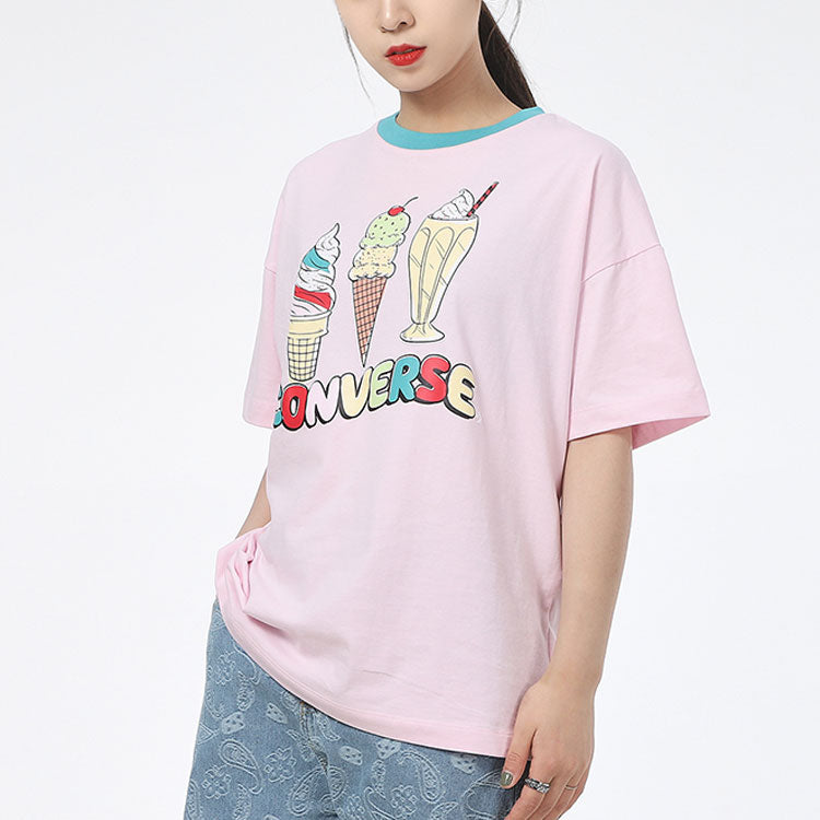 (WMNS) Converse Ice Cream Printing Sports Short Sleeve Pink T-Shirt 10022853-A02