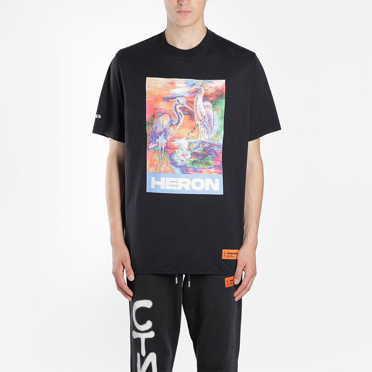 HERON PRESTON SS20 Painting Logo Printing Short Sleeve Unisex Black HMAA013S209140211088