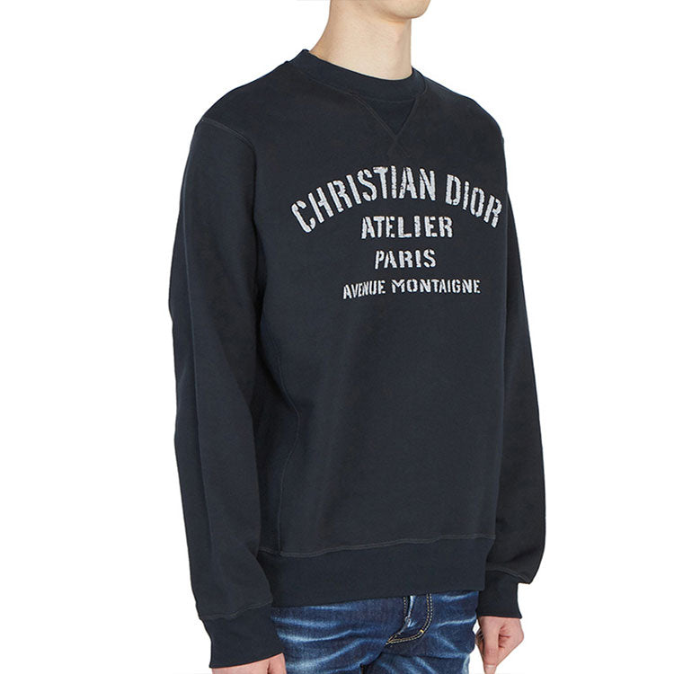 Men's into1DIOR Round Neck Cotton Long Sleeves Navy Blue 043J655A053-1589