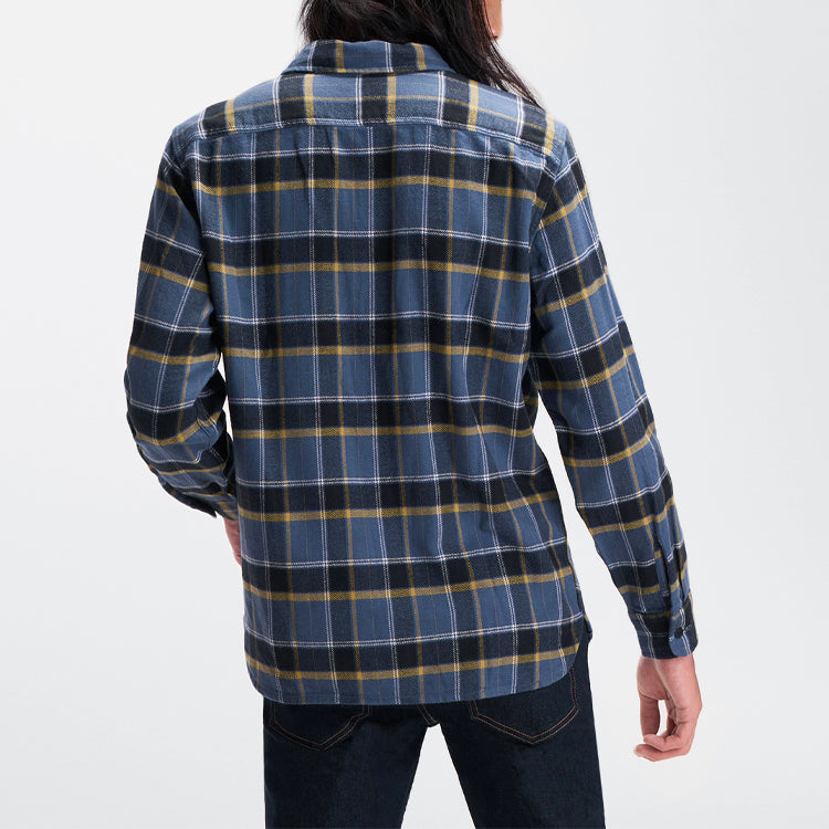 Men's Levis Casual lapel Plaid Long Sleeves Shirt Yellow Blue Plaid 19587-0135