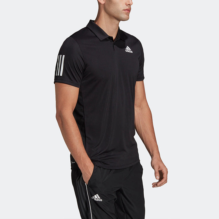 adidas Solid Color Logo Tennis Sports Short Sleeve Polo Shirt Black HB6224