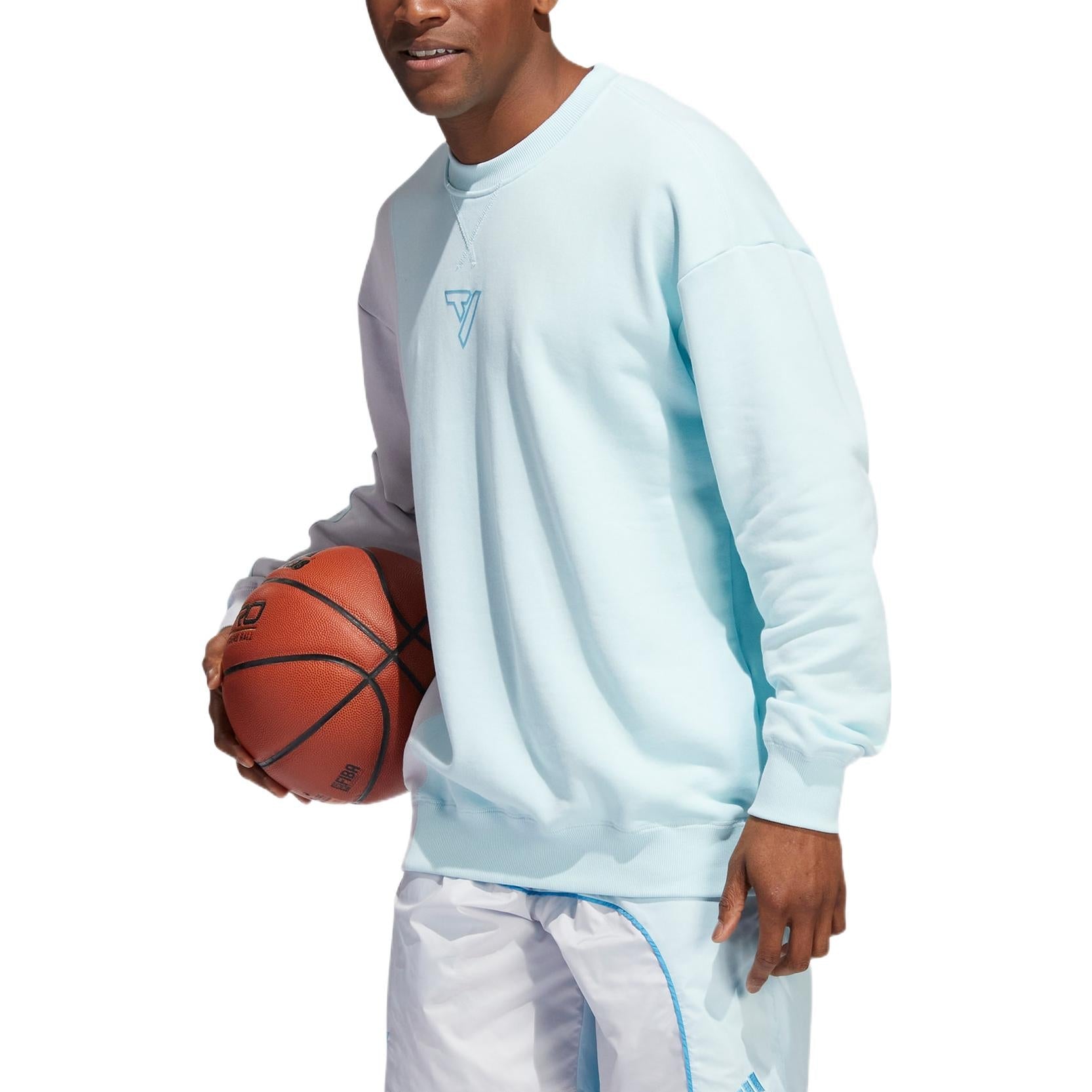 Men's adidas Trae Crew Design Round Neck Logo Printing Long Sleeves Blue HN7175