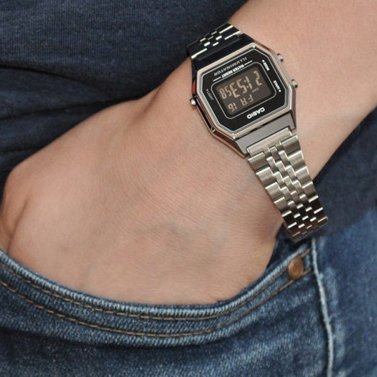 CASIO Waterproof Unisex Black DialSilver Strap Unisex Mens BlackSilver Digital LA680WA-1B-TAIWAN