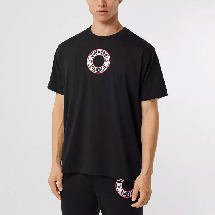 Men's Burberry Logo Intarsia Loose Short Sleeve Black 80370471