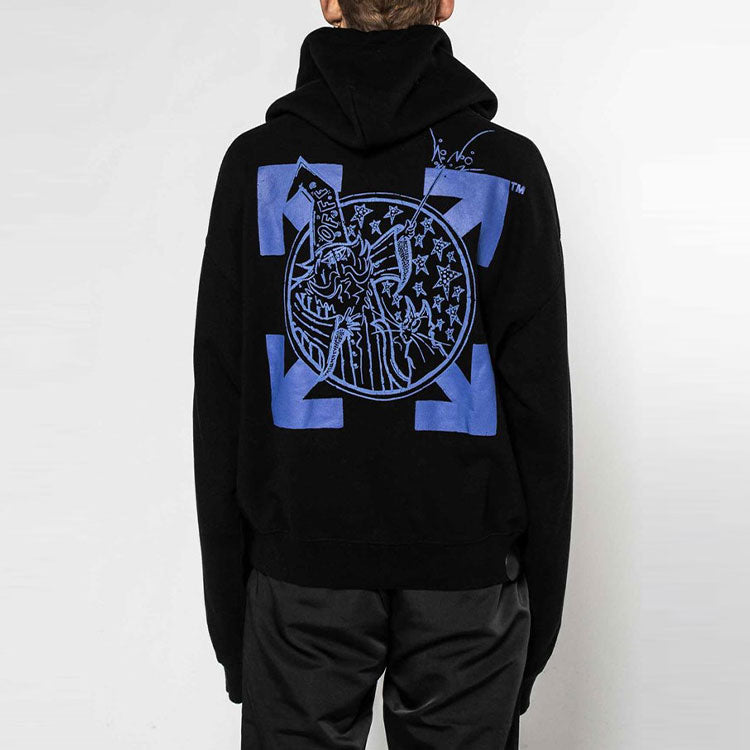 Men's Off-White Wizard and Cat Over Arrow Logo Loose Fit Black OMBB037F19E300171030