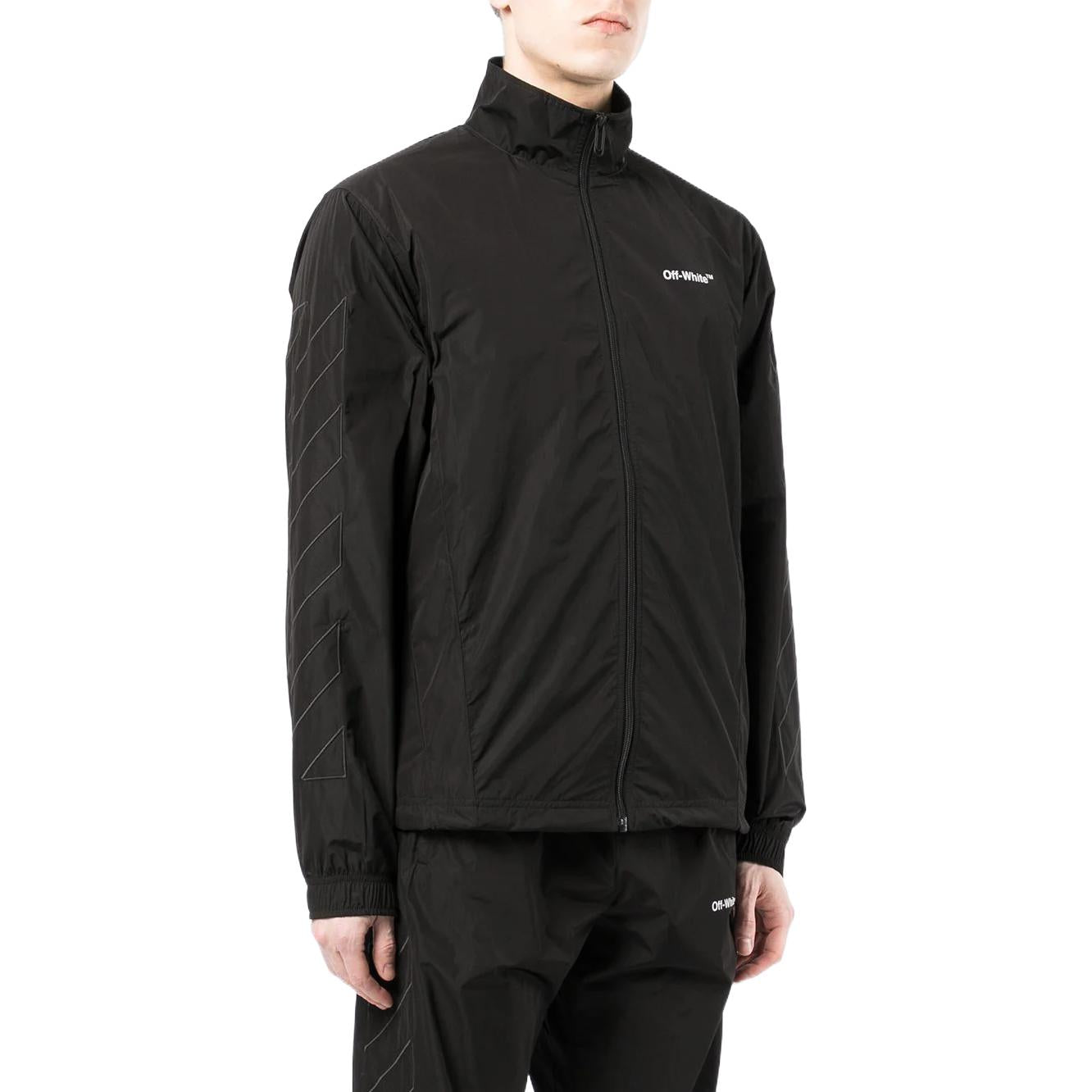 Men's Off-White Solid Color Lapel Zipper Jacket Black OMBD040C99FAB0011010
