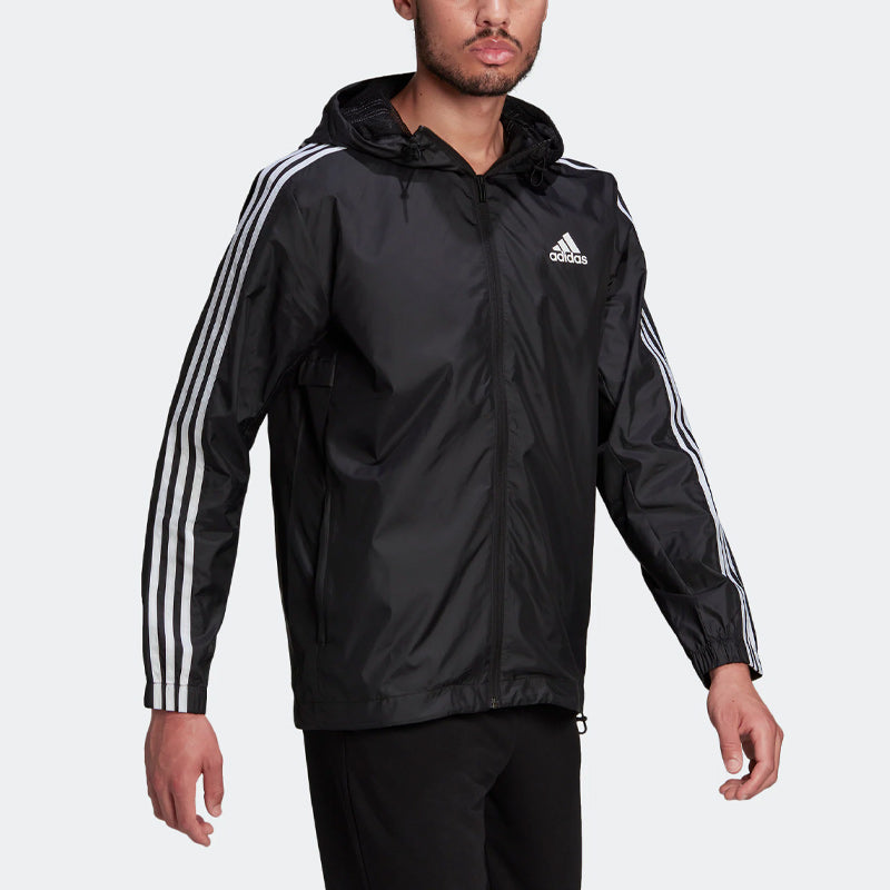 adidas M 3S Wb Stripe Logo Micro Mark Printing Sports Training Hooded Jacket Black HE4321