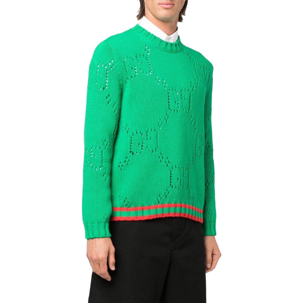 Gucci Knit Cotton Sweater with Web 'Green' 692157-XKCBA-3124