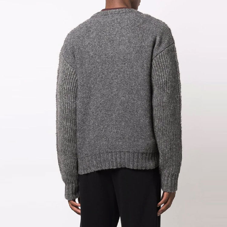 Men's Off-White Arrow Pattern Logo Jacquard Solid Color Wool Sweater Gray OMHE103F21KNI0010909