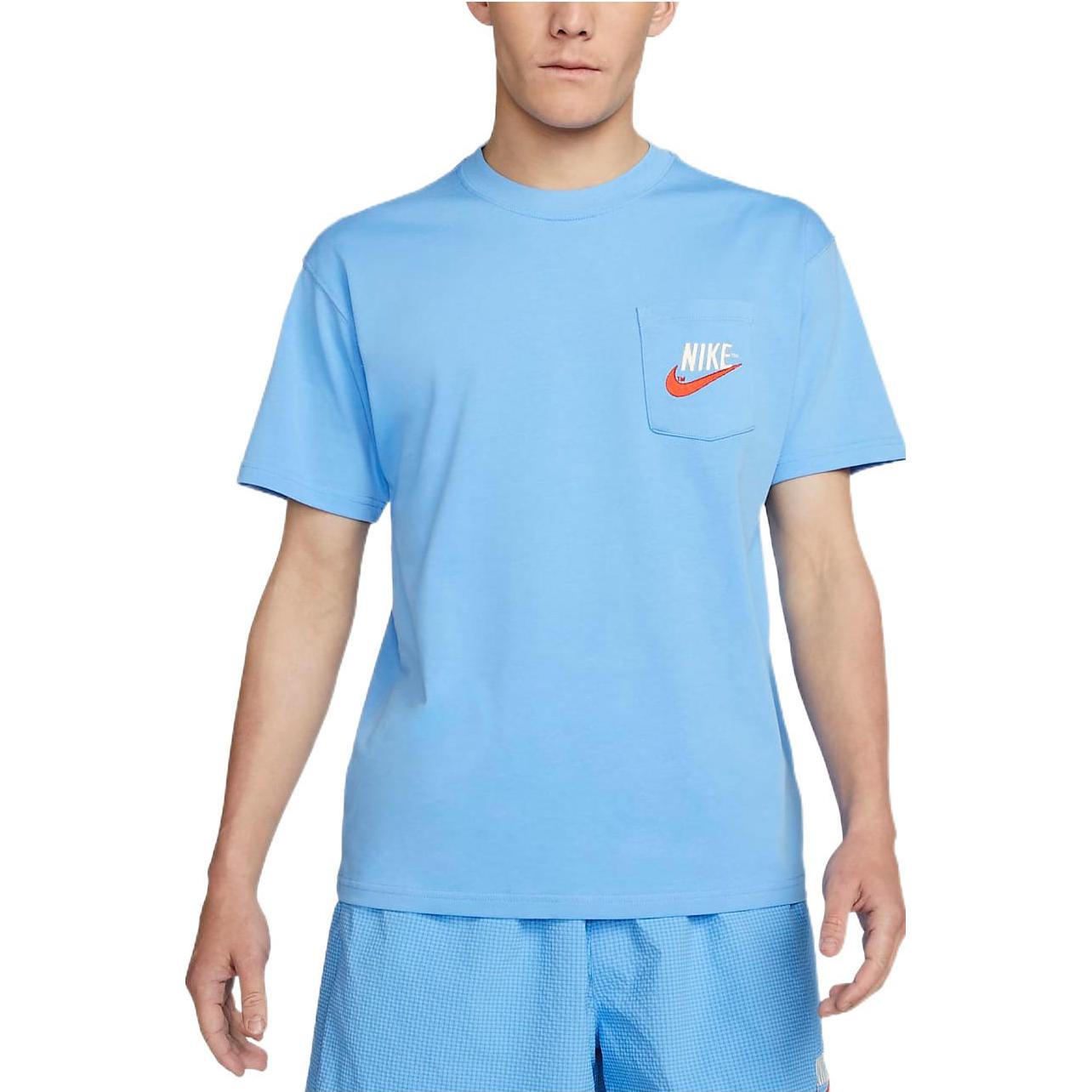 Men's Nike Sportswear Casual Sports Breathable Back Large Logo Round Neck Short Sleeve University Blue T-Shirt DM6426-412