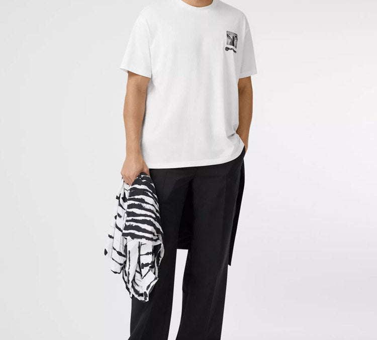 Men's Burberry Chest Printing Cotton Short Sleeve White 45637961