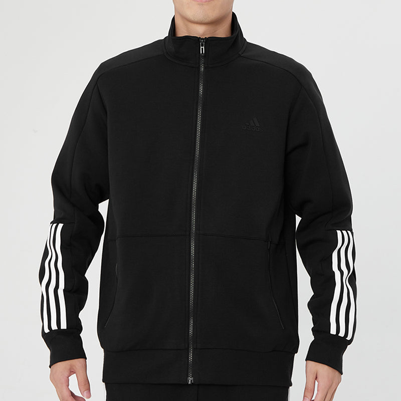 adidas Fi Kn Tracktop Logo Printing Stripe Stand Collar Jacket Black H40196