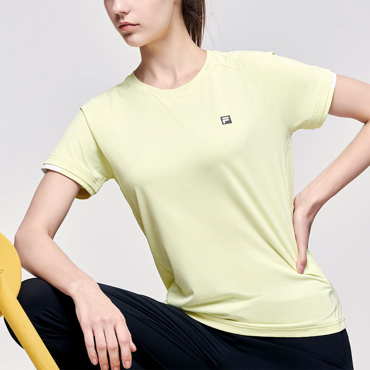 (WMNS) FILA Athletics Athleisure Casual Sports Running Breathable Short Sleeve Yellow A11W122101F-YE