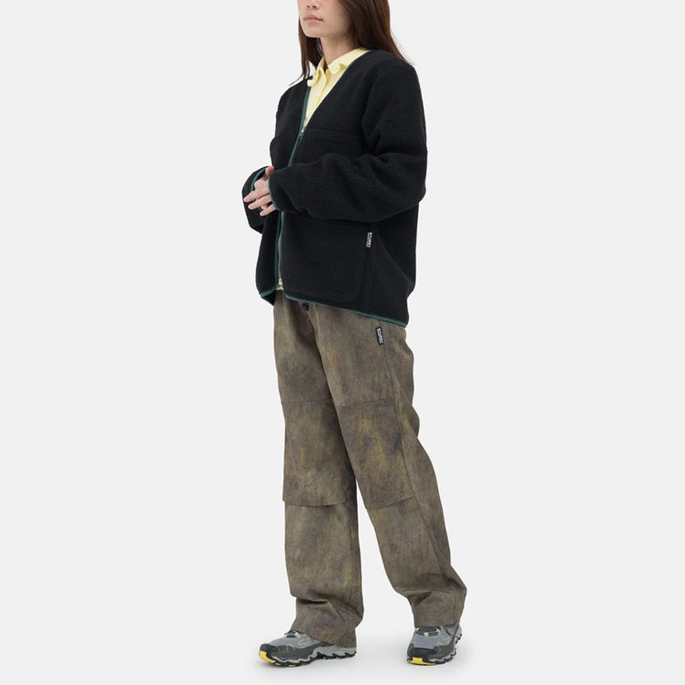 Stussy FW21 Polar Fleece Cardigan Solid Color Multiple Pockets Jacket Unisex Black 218131