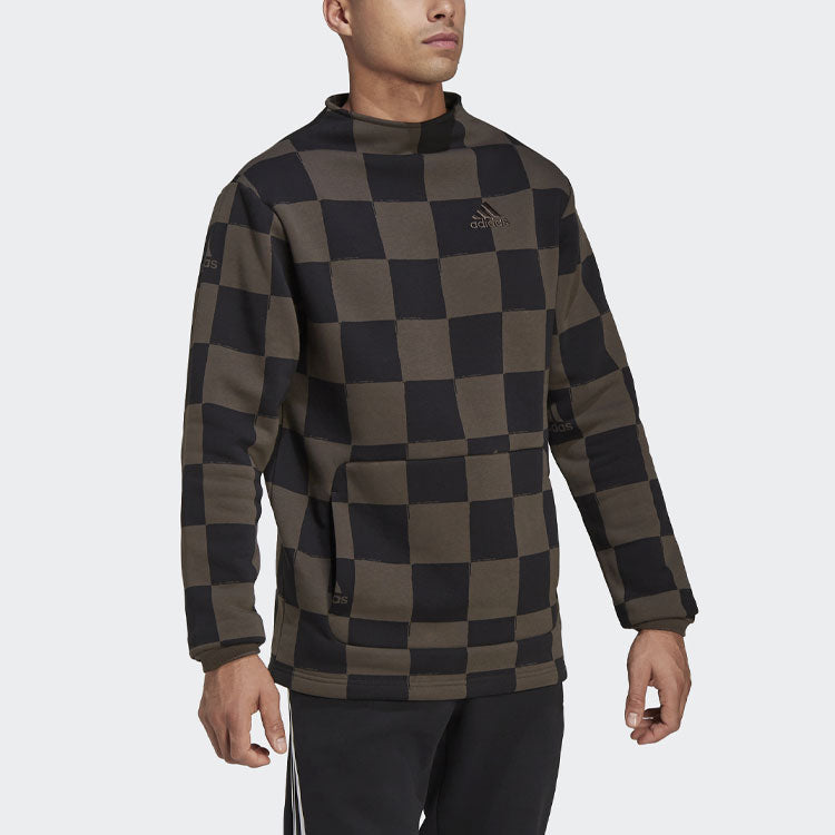 Men's adidas Fl Swt Logo Embroidered Grid Sports Half Turtleneck Pullover Black HU0291