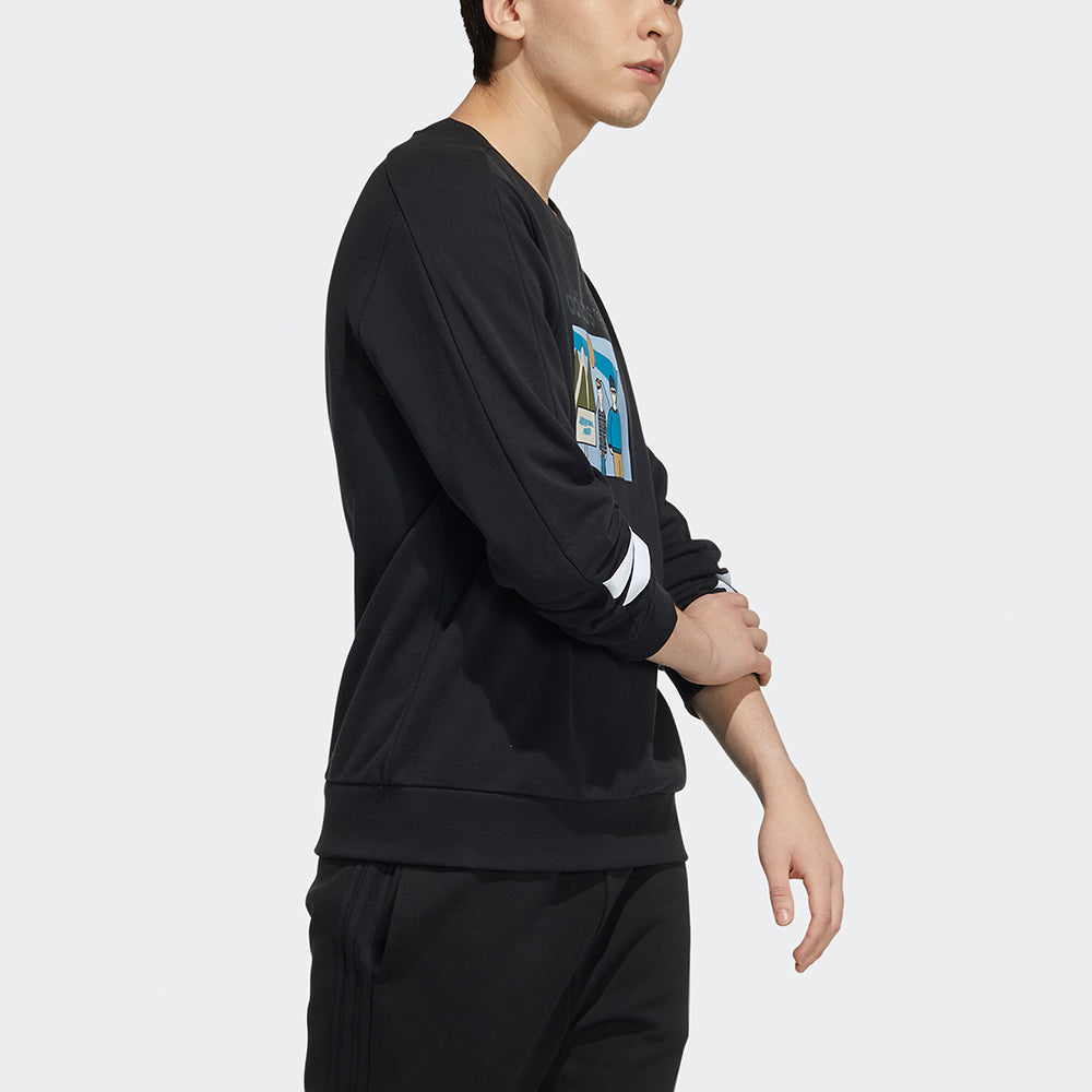 Men's adidas neo Sw Ft Gr Sw Funny Printing Sports Round Neck Pullover Black HA1487
