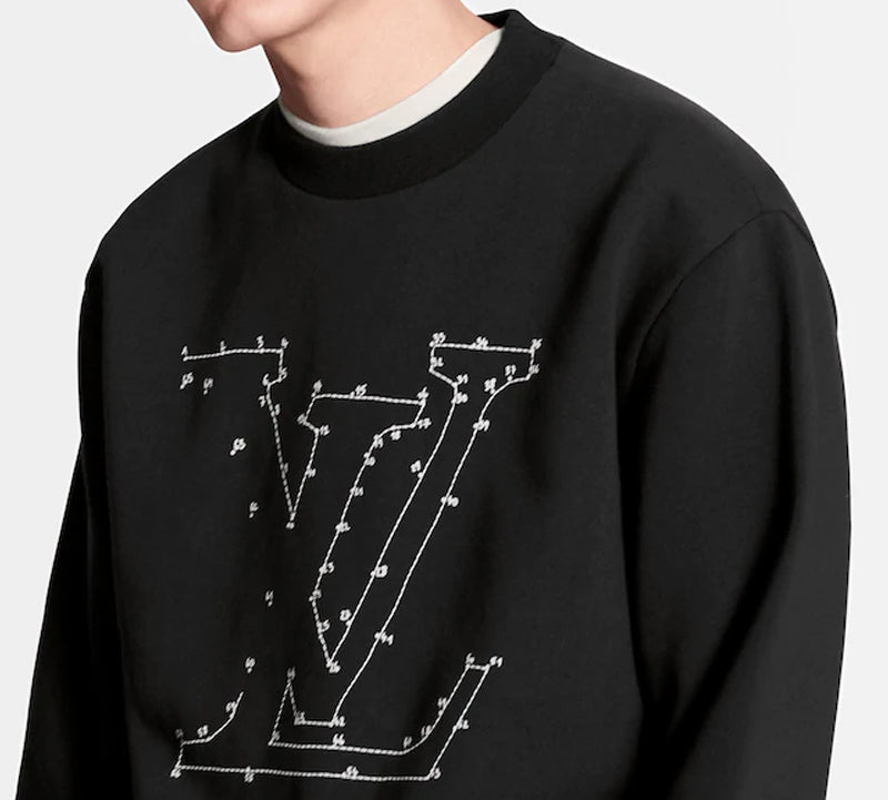 LOUIS VUITTON LV Rivet Print Logo Round Neck Pullover Sweater For Men Black 1A84LS