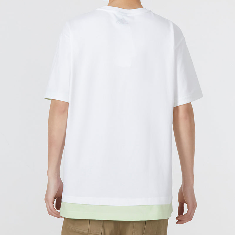 Men's adidas Colorblock Athleisure Casual Sports Short Sleeve White T-Shirt HE9921