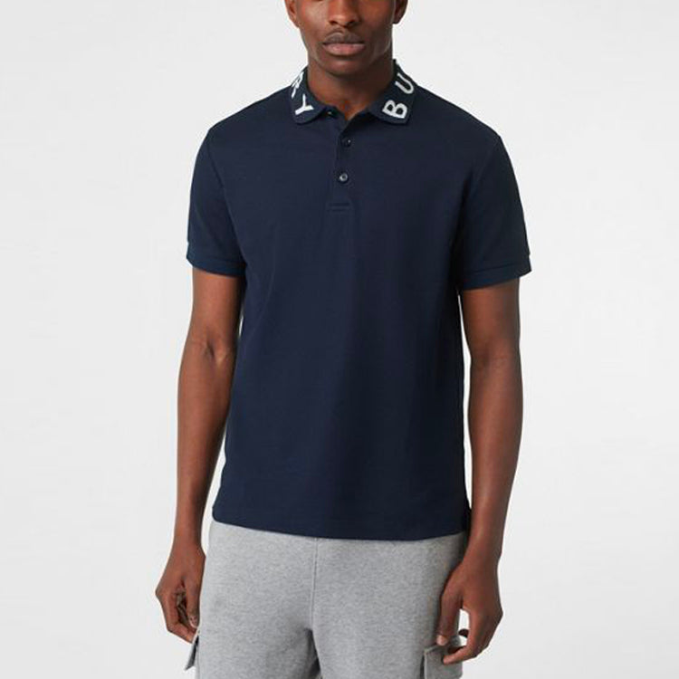 Men's Burberry Alphabet Short Sleeve Polo Shirt Navy Blue 80172001