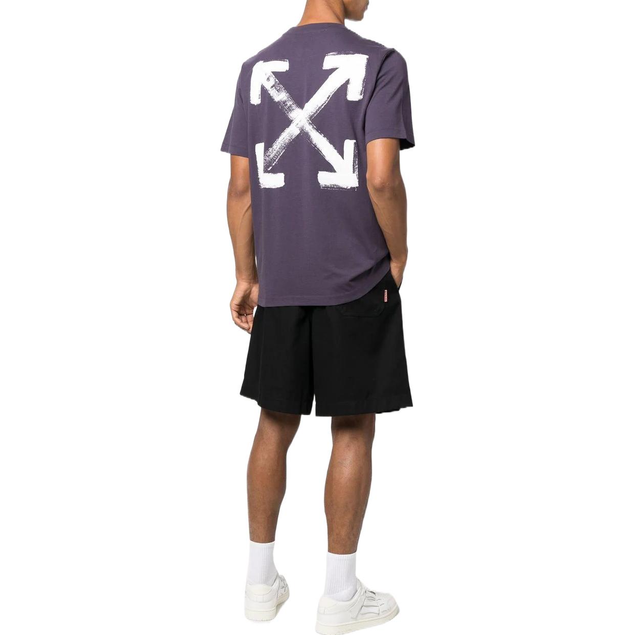 Men's Off-White SS22 Arrow Pattern Printing Round Neck Short Sleeve Loose Fit Purple T-Shirt OMAA027F22JER0093501