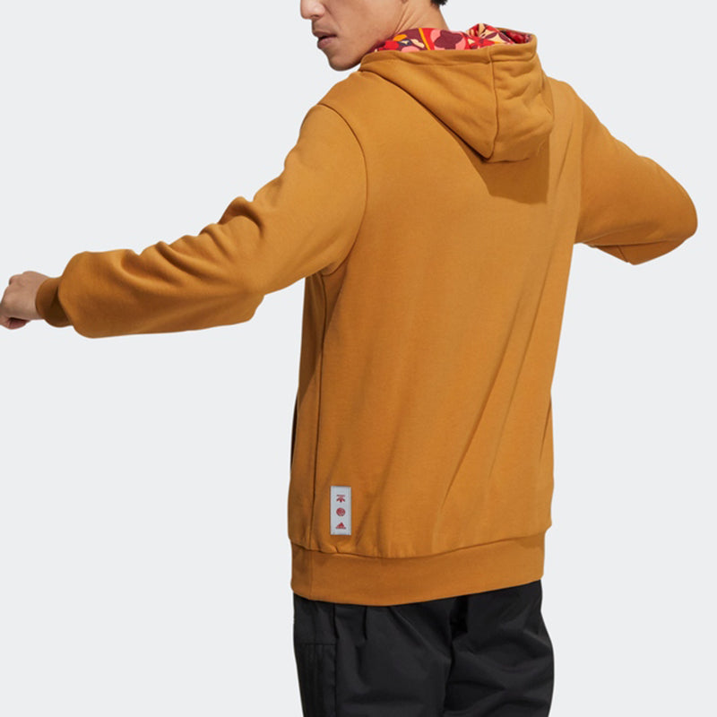 Men's adidas Cny Gfx Hood Limited Embroidered Pattern Sports Pullover Light Brown HI3285