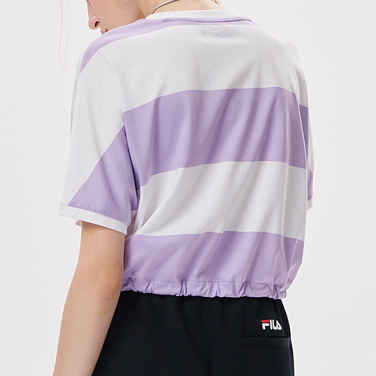 FILA FUSION Contrasting Colors Stripe Loose Round Neck Short Sleeve Lavender T-Shirt T11W135106F-VT