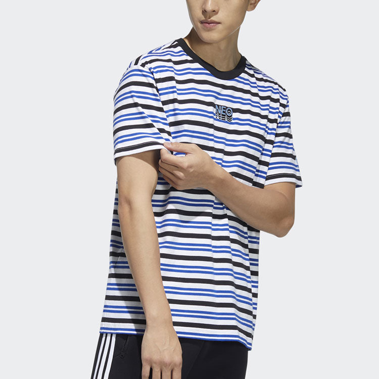 adidas neo M Sw Strp Rng T Contrasting Colors Stripe Sports Short Sleeve Couple Style Blue HC9682