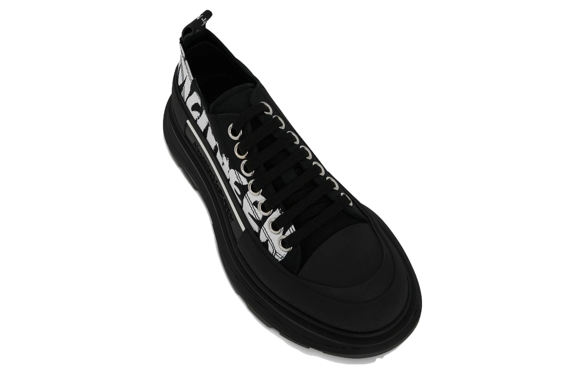 (WMNS) Alexander McQueen Tread Slick Low Lace Up Canvas Graffiti 'Black White' 676711W4RQ21006