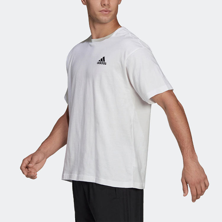adidas Logo Solid Color Round Neck Loose Short Sleeve Couple Style White HE4388
