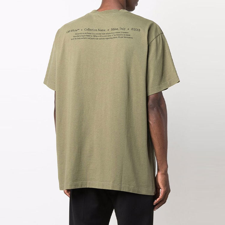 Men's Off-White FW21 Painting Printing Round Neck Short Sleeve Loose Fit Green T-Shirt OMAA038F21JER0055584