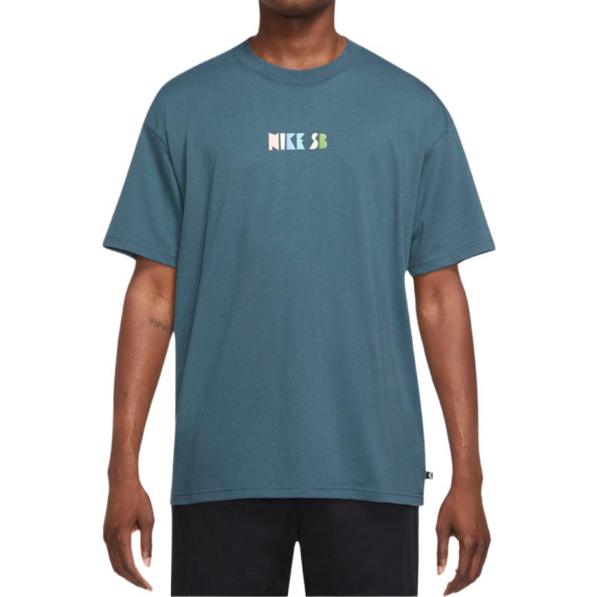 Men's Nike Loose Alphabet Logo Geometry Pattern Printing Sports Short Sleeve Gray Green T-Shirt DQ1859-058