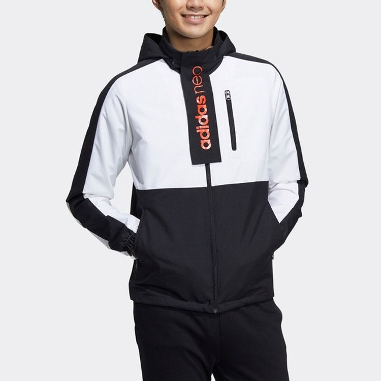 adidas neo M Basc Wb Contrasting Colors Printing Sports Jacket Black White H53022
