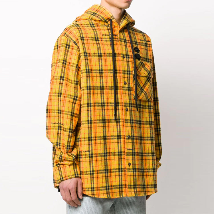 Off-White Plaid Printing Hooded Jacket Loose Fit Yellow OMGA099R20G710016000