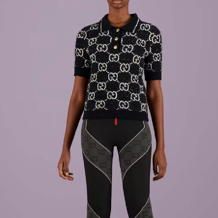 (WMNS) Gucci Fine Cotton Polo Top 'Black Ivory' 735890-XKC1L-1289