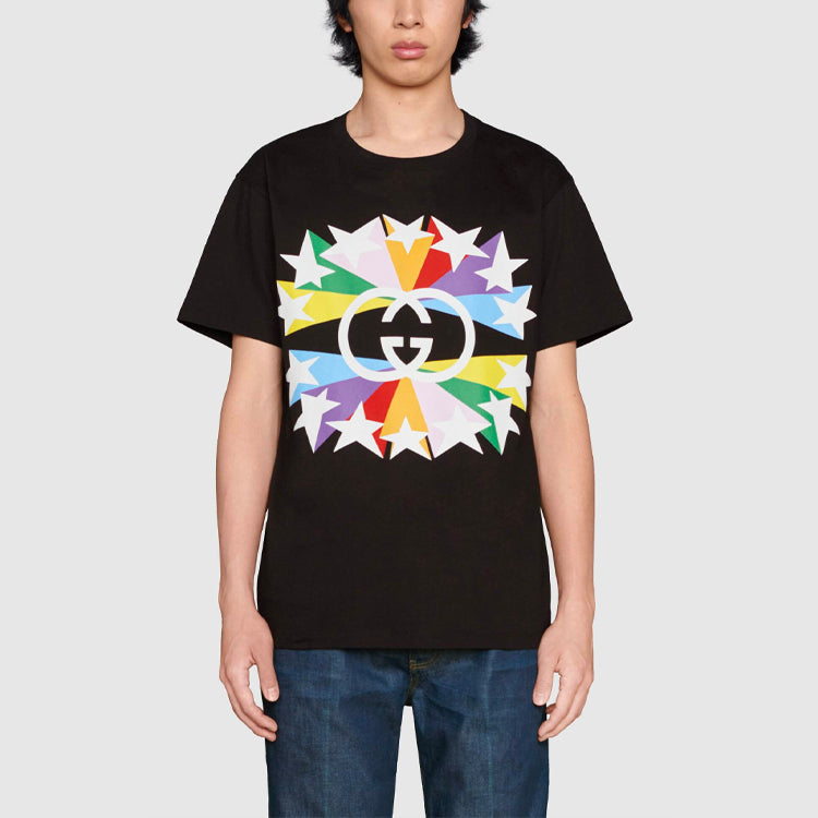 Men's Gucci FW21 Interlock Double G Printing Cotton Short Sleeve Black T-Shirt 548334-XJDNH-1082