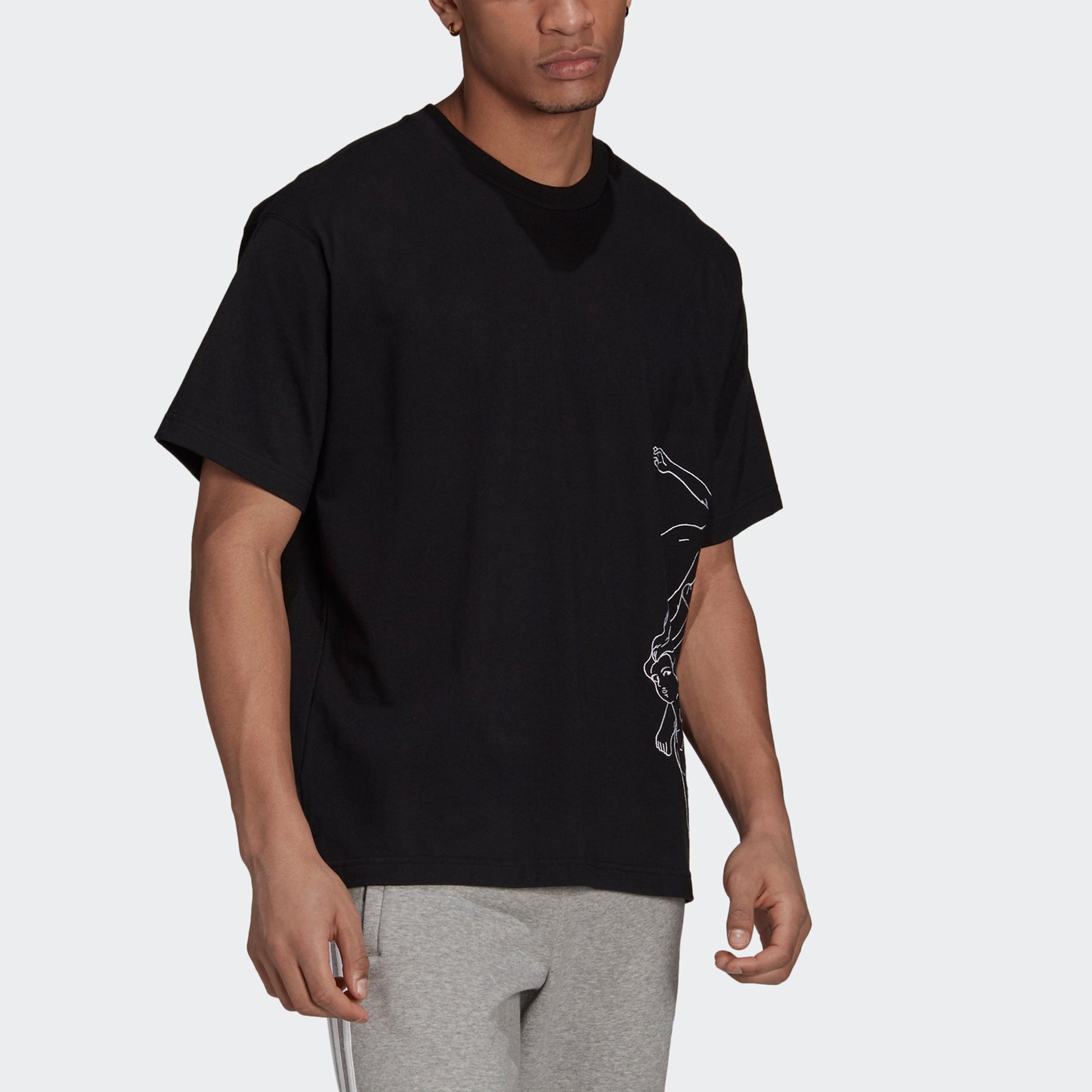 adidas originals Artist Tee Ss White Embroidered Sports Round Neck Short Sleeve Black HA4694