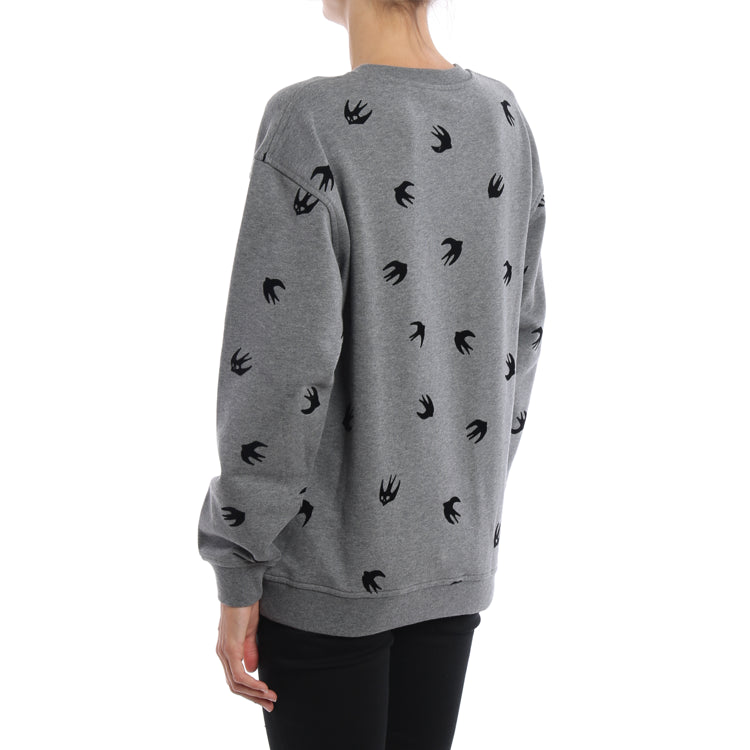 (WMNS) Alexander McQueen Swallow Printing Round Neck Pullover Sweatshirt 'Grey' 337341-RIT69-1244