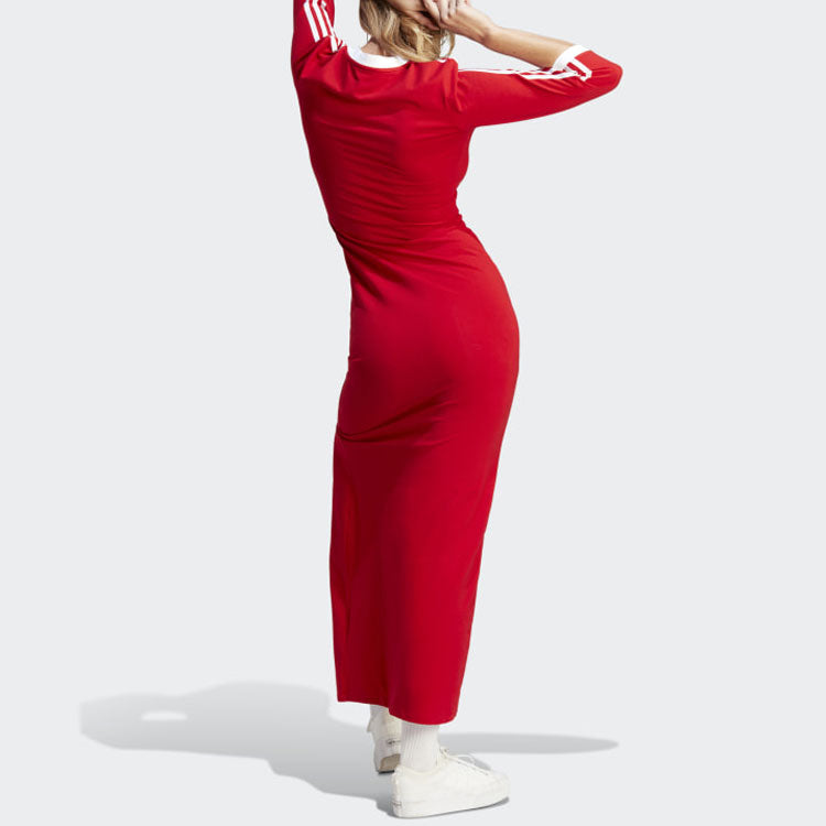 (WMNS) adidas originals Adicolor Classics 3-Stripes Maxi Dress Asia Sizing 'Red' II0750