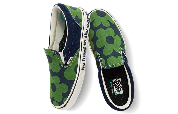 Vans Slip-On Casual Skate Shoes Unisex Green dark blue Flower Printing 'Green Dark Blue' VN0A7TNMB29