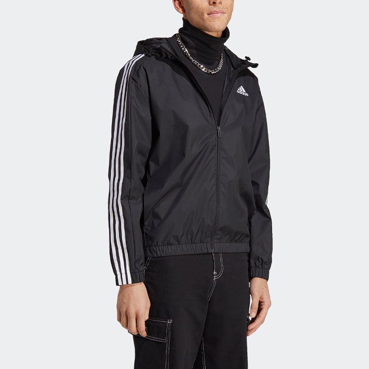 adidas Essentials 3-Stripes Woven Windbreaker 'Black' IB0384