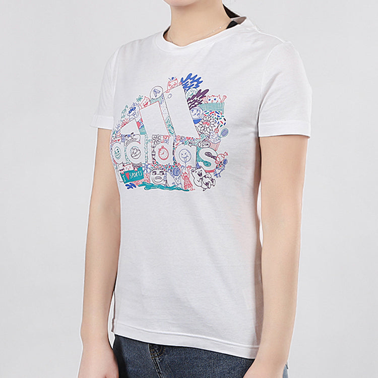 (WMNS) adidas Multi-Color Printing Short Sleeve White FJ5024