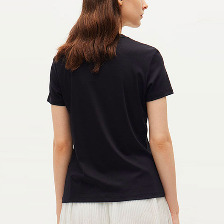 (WMNS) FILA Colorblock Logo Sports Round Neck Short Sleeve Black F11W132154F-BK
