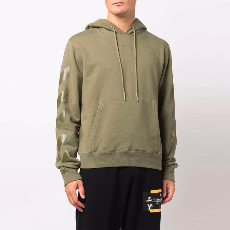 Men's Off-White FW21 Casual Hooded Printing Loose Fit Green OMBB034F21FLE0045555
